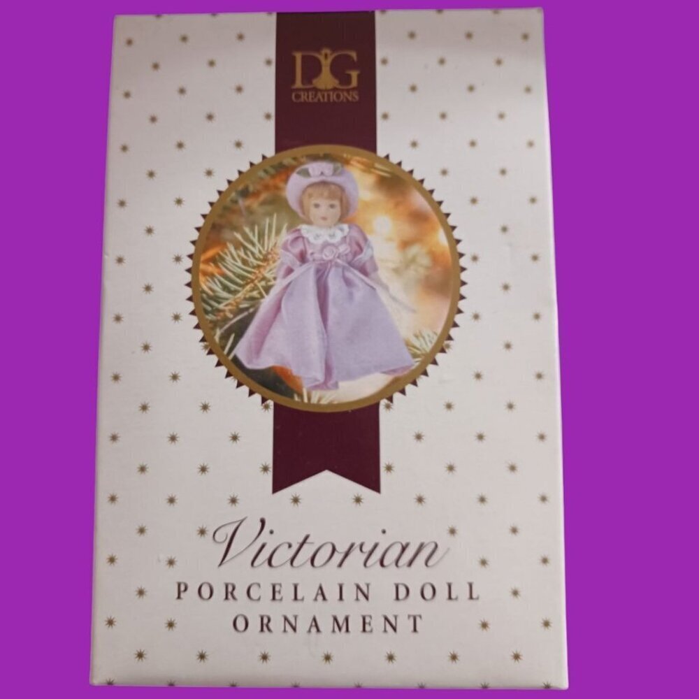 DG Creations Victorian Porcelain Doll Ornament In Pink Dress & Hat